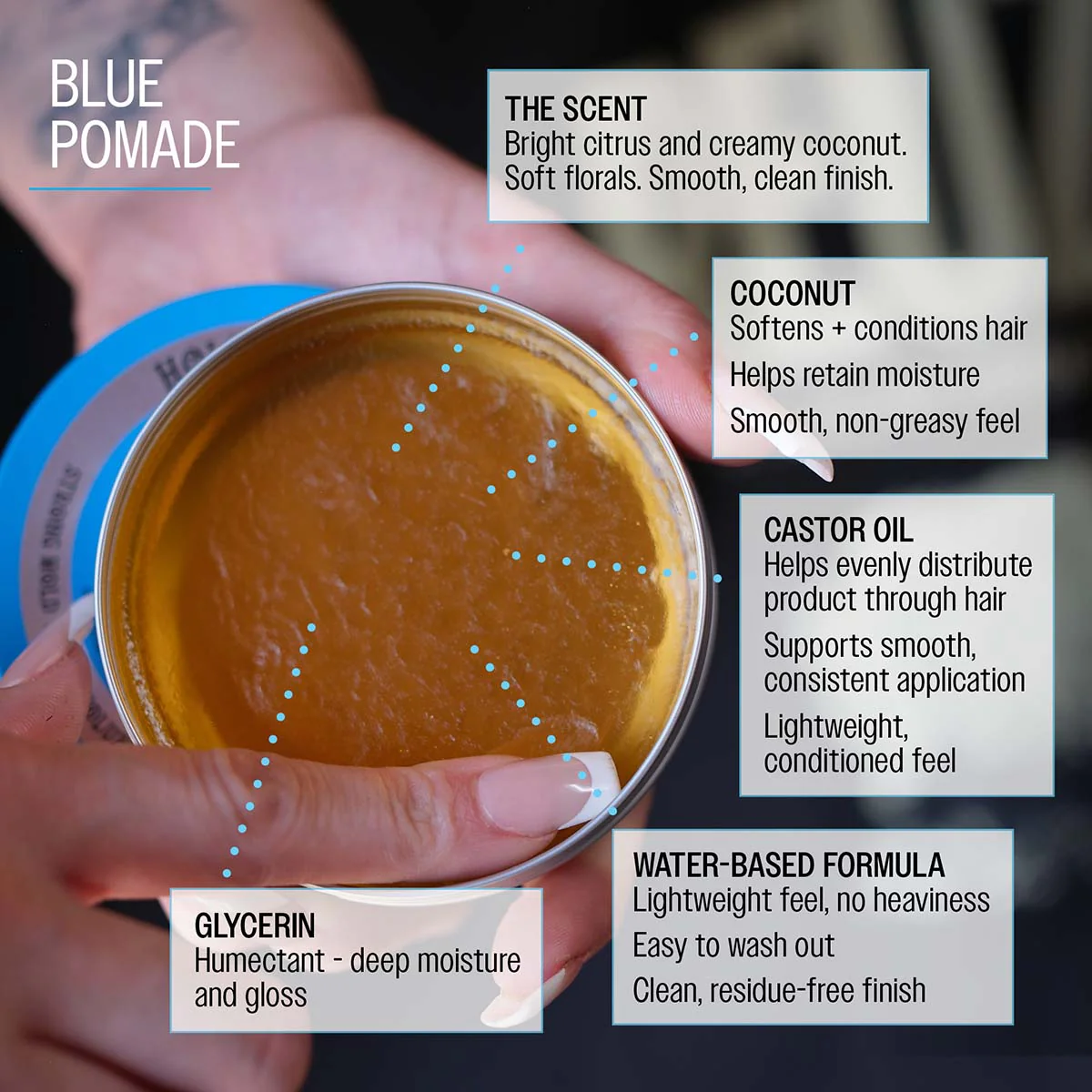Blue High Shine Strong Hold Pomade - Image 6