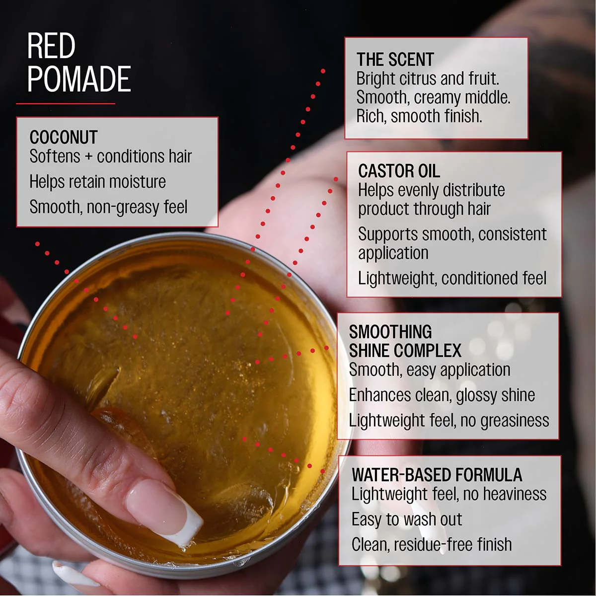 Red Water Soluble High Shine Pomade - Image 6